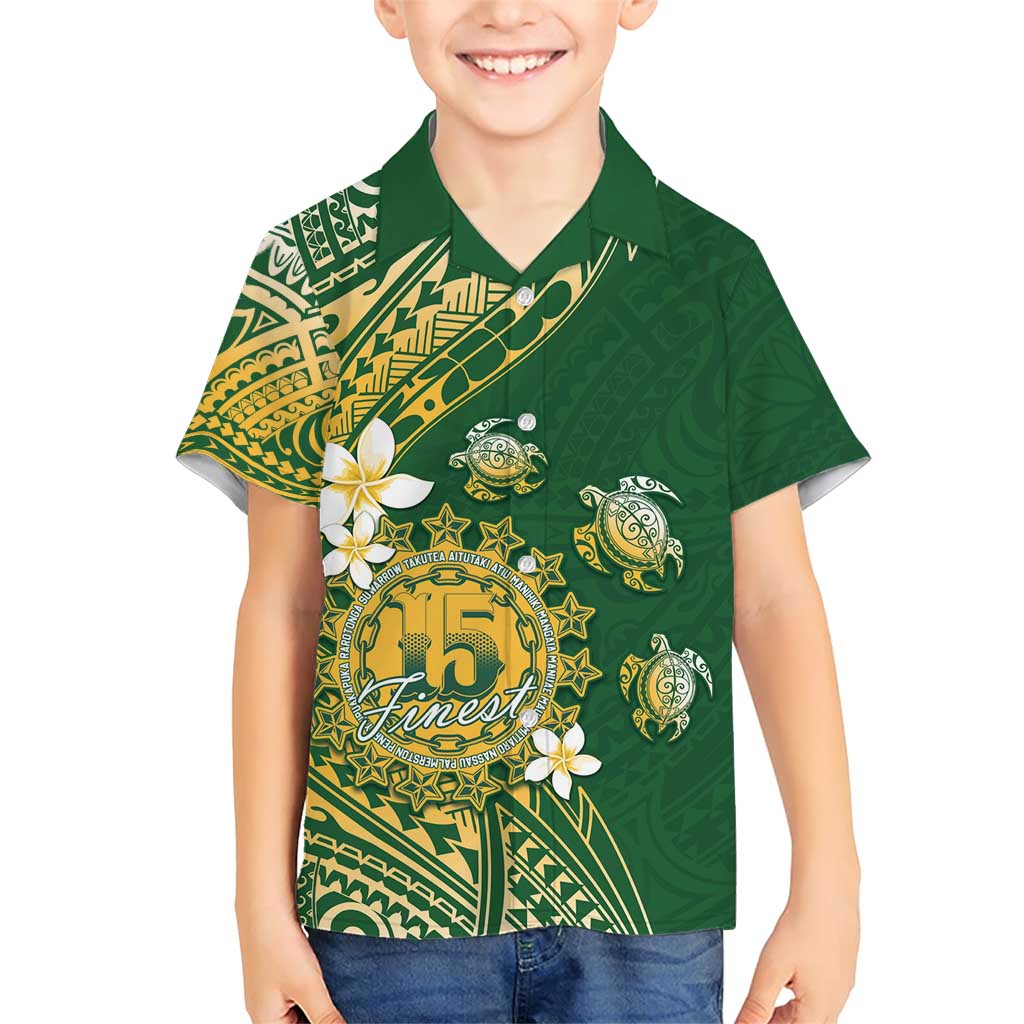 Cook Islands 15 Finest Family Matching Short Sleeve Bodycon Dress and Hawaiian Shirt Plumeria Polynesian Turtle LT05 Son's Shirt Green - Polynesian Pride