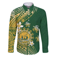 Cook Islands 15 Finest Family Matching Summer Maxi Dress and Hawaiian Shirt Plumeria Polynesian Turtle LT05 Dad's Shirt - Long Sleeve Green - Polynesian Pride
