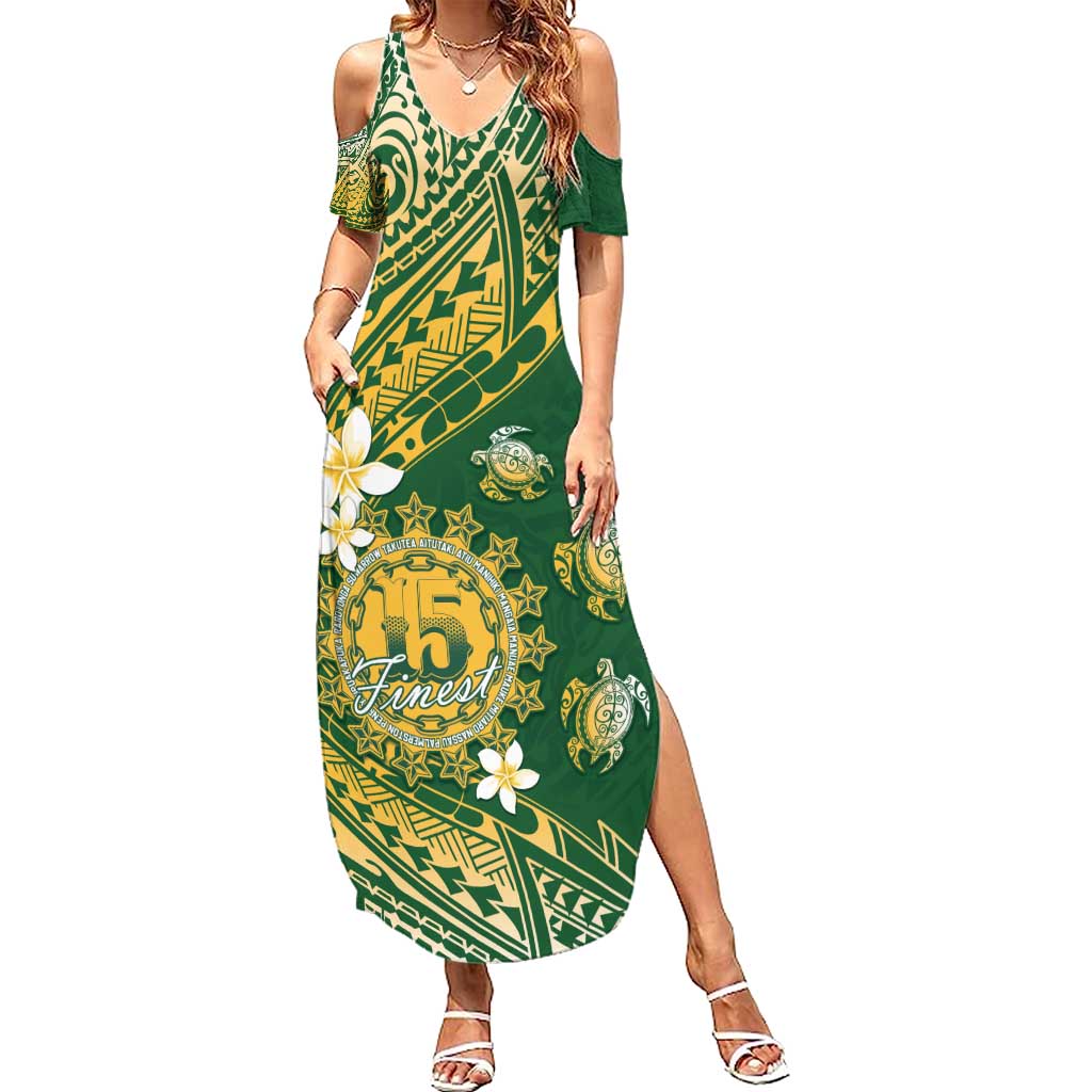 Cook Islands 15 Finest Family Matching Summer Maxi Dress and Hawaiian Shirt Plumeria Polynesian Turtle LT05 Mom's Dress Green - Polynesian Pride