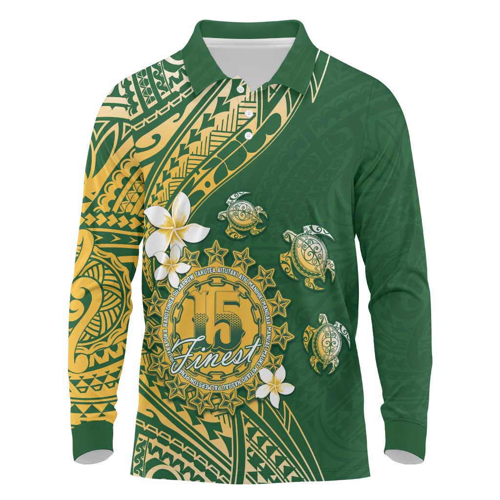 Cook Islands 15 Finest Long Sleeve Polo Shirt Plumeria Polynesian Turtle