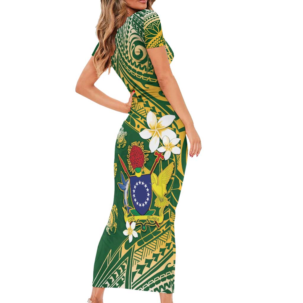 Cook Islands 15 Finest Short Sleeve Bodycon Dress Plumeria Polynesian Turtle