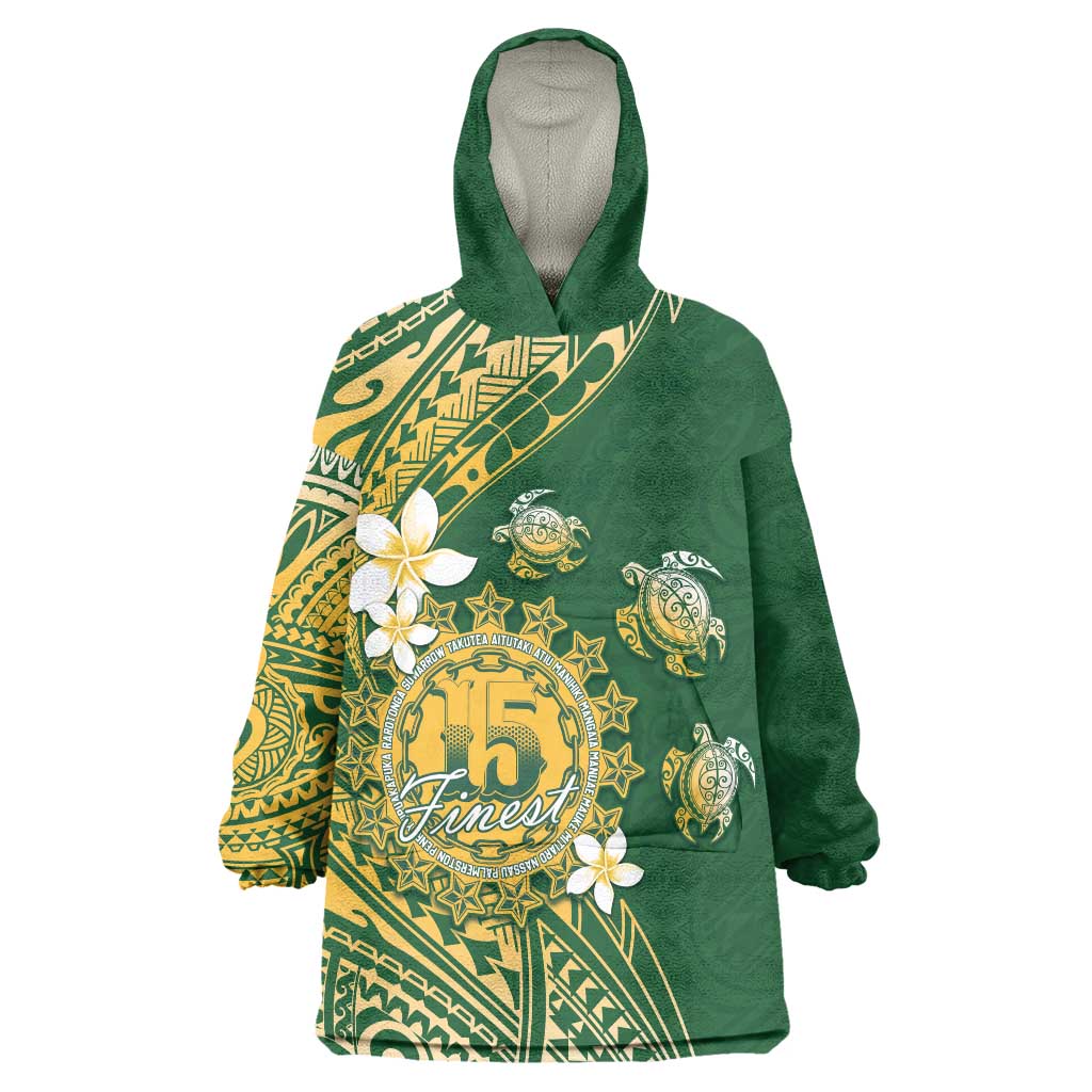 Cook Islands 15 Finest Wearable Blanket Hoodie Plumeria Polynesian Turtle LT05 One Size Green - Polynesian Pride