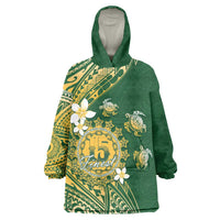 Cook Islands 15 Finest Wearable Blanket Hoodie Plumeria Polynesian Turtle LT05 One Size Green - Polynesian Pride
