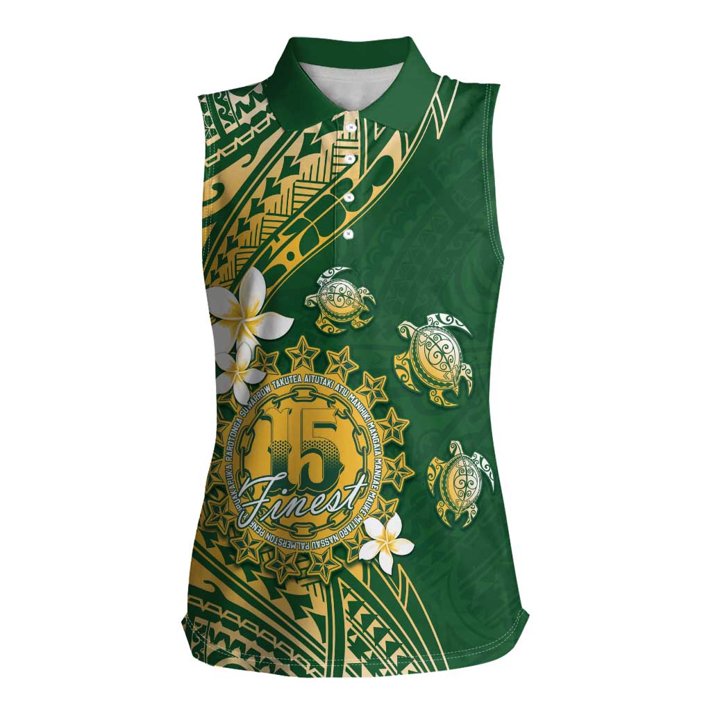 Cook Islands 15 Finest Women Sleeveless Polo Shirt Plumeria Polynesian Turtle