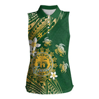 Cook Islands 15 Finest Women Sleeveless Polo Shirt Plumeria Polynesian Turtle
