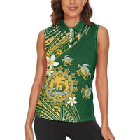 Cook Islands 15 Finest Women Sleeveless Polo Shirt Plumeria Polynesian Turtle