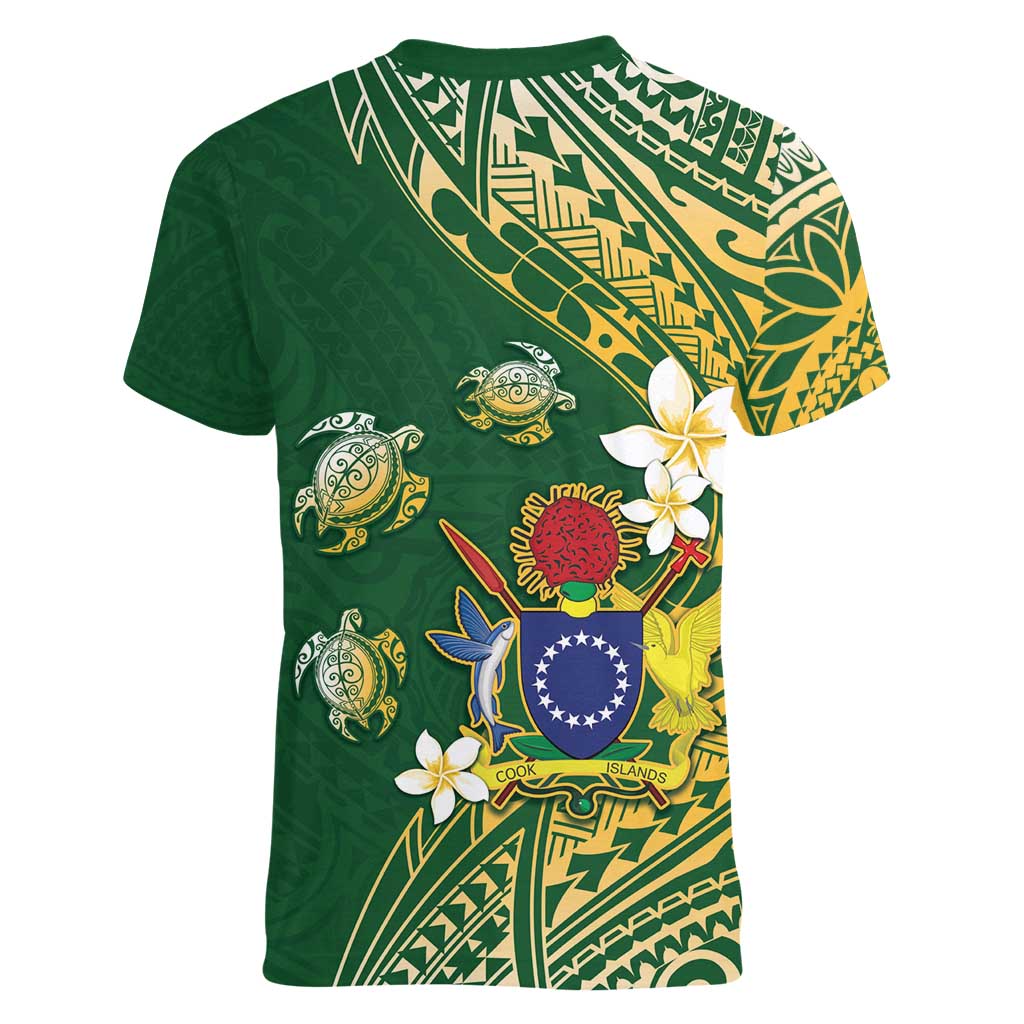 Cook Islands 15 Finest Women V-Neck T-Shirt Plumeria Polynesian Turtle