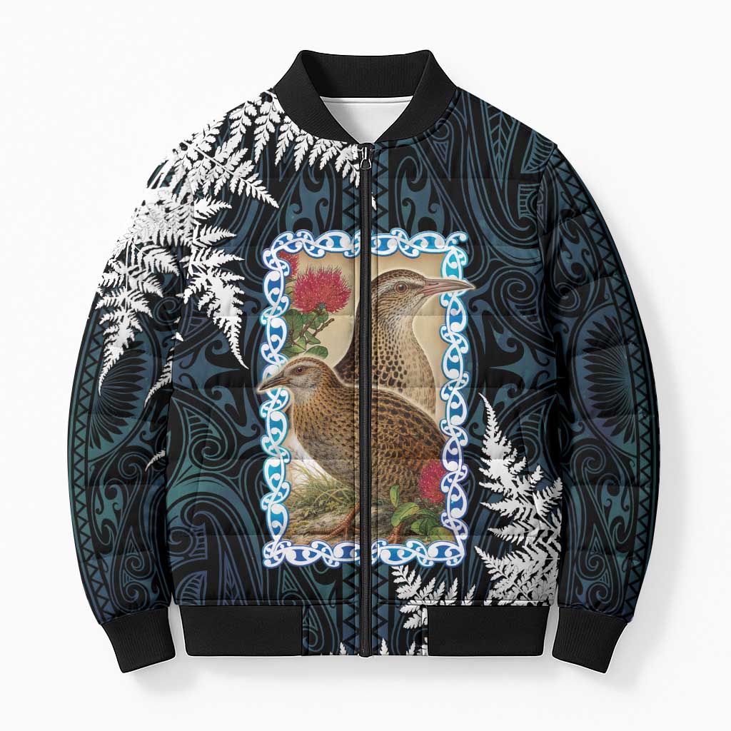 New Zealand Weka Bomber Puffer Jacket Maori Hen Koru Pattern LT05 Unisex Black - Polynesian Pride