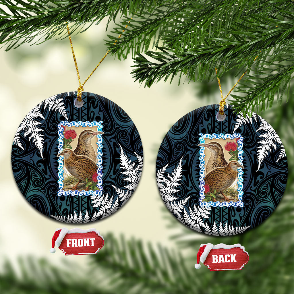 New Zealand Weka Ceramic Ornament Maori Hen Koru Pattern LT05 Circle Black - Polynesian Pride