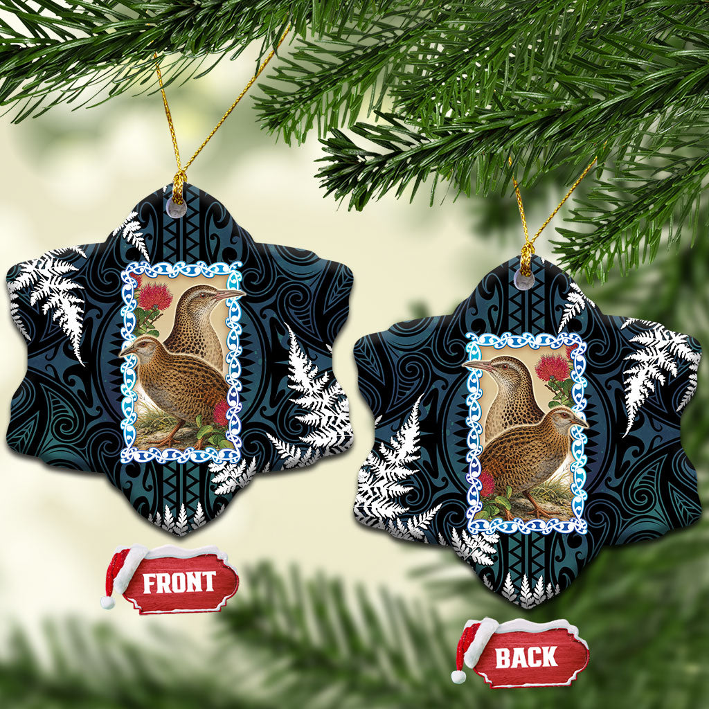 New Zealand Weka Ceramic Ornament Maori Hen Koru Pattern LT05 Snow Flake Black - Polynesian Pride