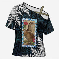 New Zealand Weka Cross Shoulder Shirt Maori Hen Koru Pattern - Polynesian Pride