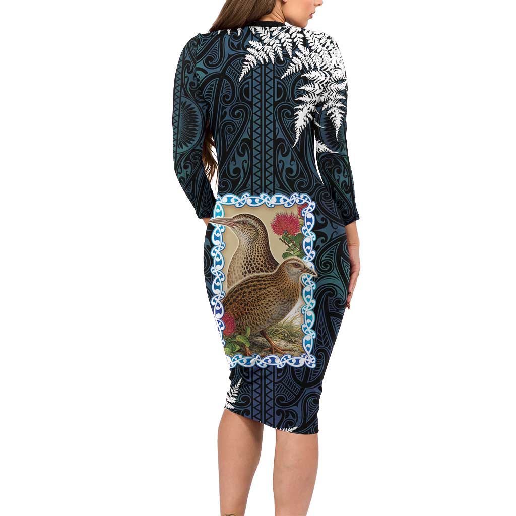 New Zealand Weka Family Matching Long Sleeve Bodycon Dress and Hawaiian Shirt Maori Hen Koru Pattern LT05 - Polynesian Pride