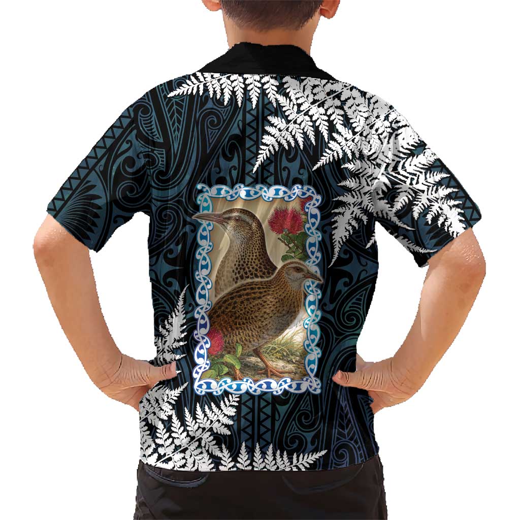 New Zealand Weka Family Matching Off The Shoulder Long Sleeve Dress and Hawaiian Shirt Maori Hen Koru Pattern LT05 - Polynesian Pride