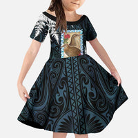 New Zealand Weka Family Matching Off Shoulder Maxi Dress and Hawaiian Shirt Maori Hen Koru Pattern LT05 Daughter's Dress Black - Polynesian Pride