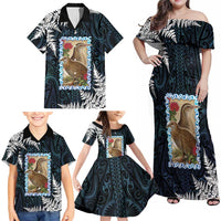 New Zealand Weka Family Matching Off Shoulder Maxi Dress and Hawaiian Shirt Maori Hen Koru Pattern LT05 - Polynesian Pride