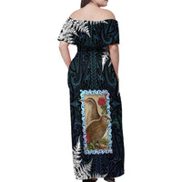 New Zealand Weka Family Matching Off Shoulder Maxi Dress and Hawaiian Shirt Maori Hen Koru Pattern LT05 - Polynesian Pride