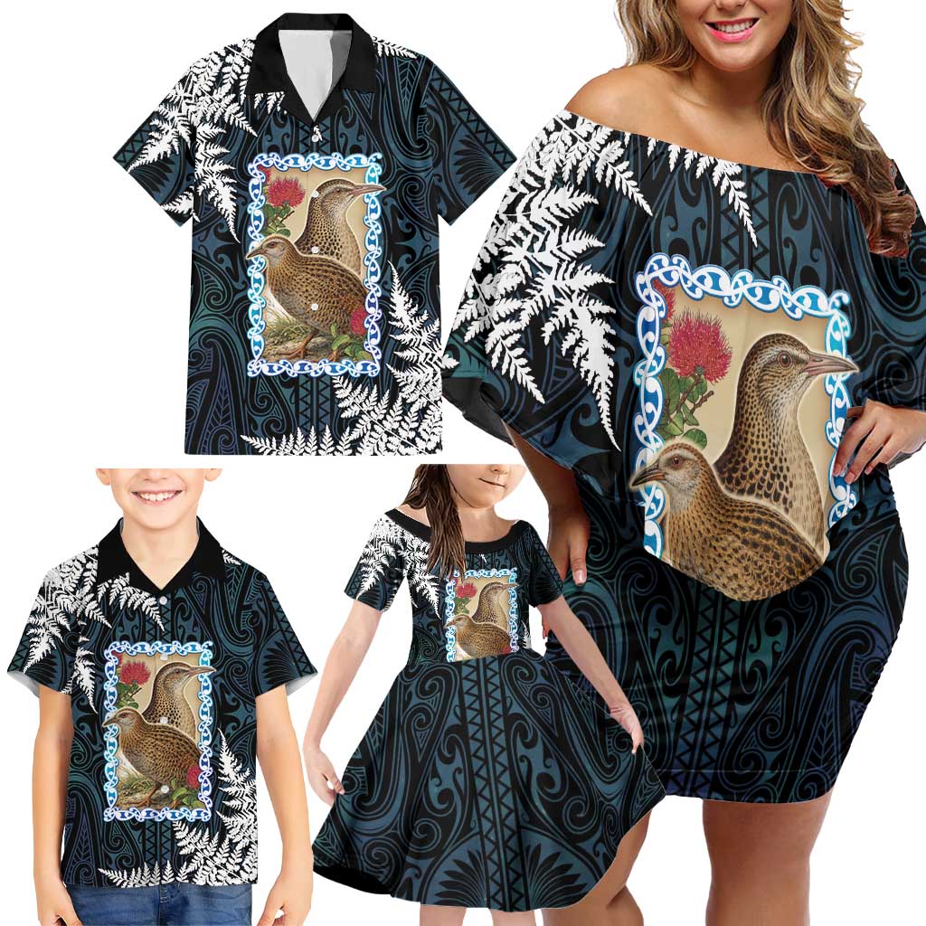 New Zealand Weka Family Matching Off Shoulder Short Dress and Hawaiian Shirt Maori Hen Koru Pattern LT05 - Polynesian Pride