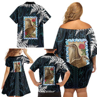 New Zealand Weka Family Matching Off Shoulder Short Dress and Hawaiian Shirt Maori Hen Koru Pattern LT05 - Polynesian Pride