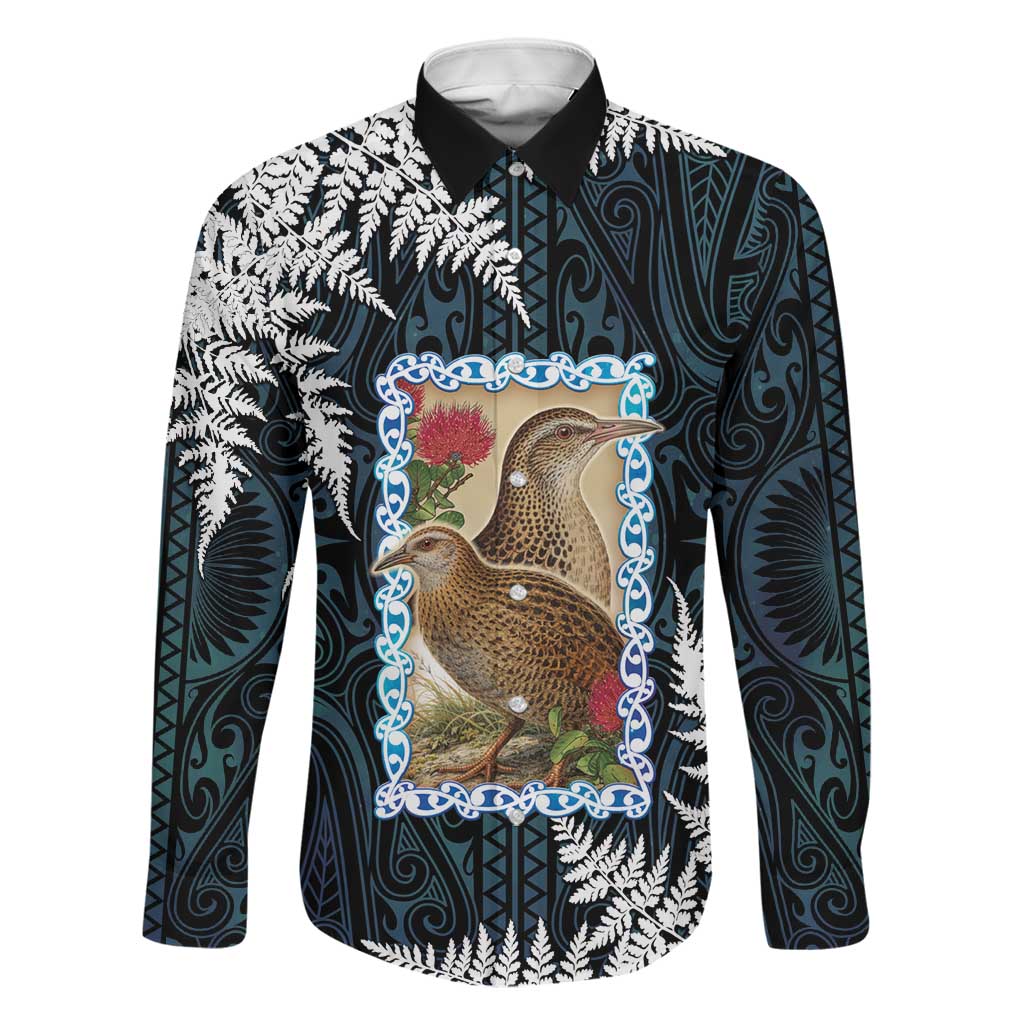New Zealand Weka Family Matching Off Shoulder Short Dress and Hawaiian Shirt Maori Hen Koru Pattern LT05 Dad's Shirt - Long Sleeve Black - Polynesian Pride