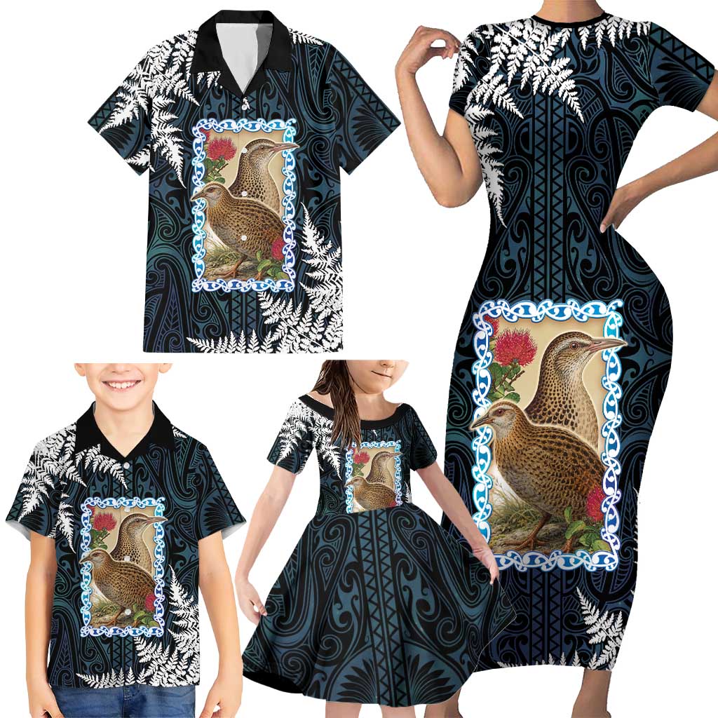 New Zealand Weka Family Matching Short Sleeve Bodycon Dress and Hawaiian Shirt Maori Hen Koru Pattern LT05 - Polynesian Pride