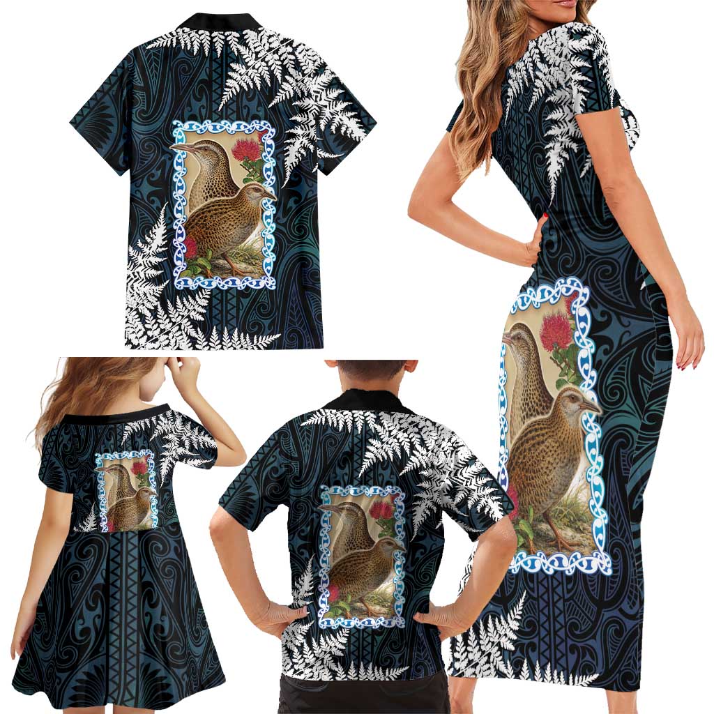 New Zealand Weka Family Matching Short Sleeve Bodycon Dress and Hawaiian Shirt Maori Hen Koru Pattern LT05 - Polynesian Pride