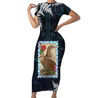 New Zealand Weka Family Matching Short Sleeve Bodycon Dress and Hawaiian Shirt Maori Hen Koru Pattern LT05 Mom's Dress Black - Polynesian Pride