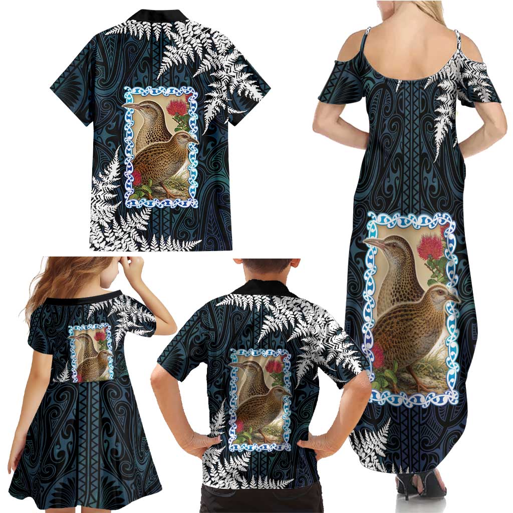 New Zealand Weka Family Matching Summer Maxi Dress and Hawaiian Shirt Maori Hen Koru Pattern LT05 - Polynesian Pride