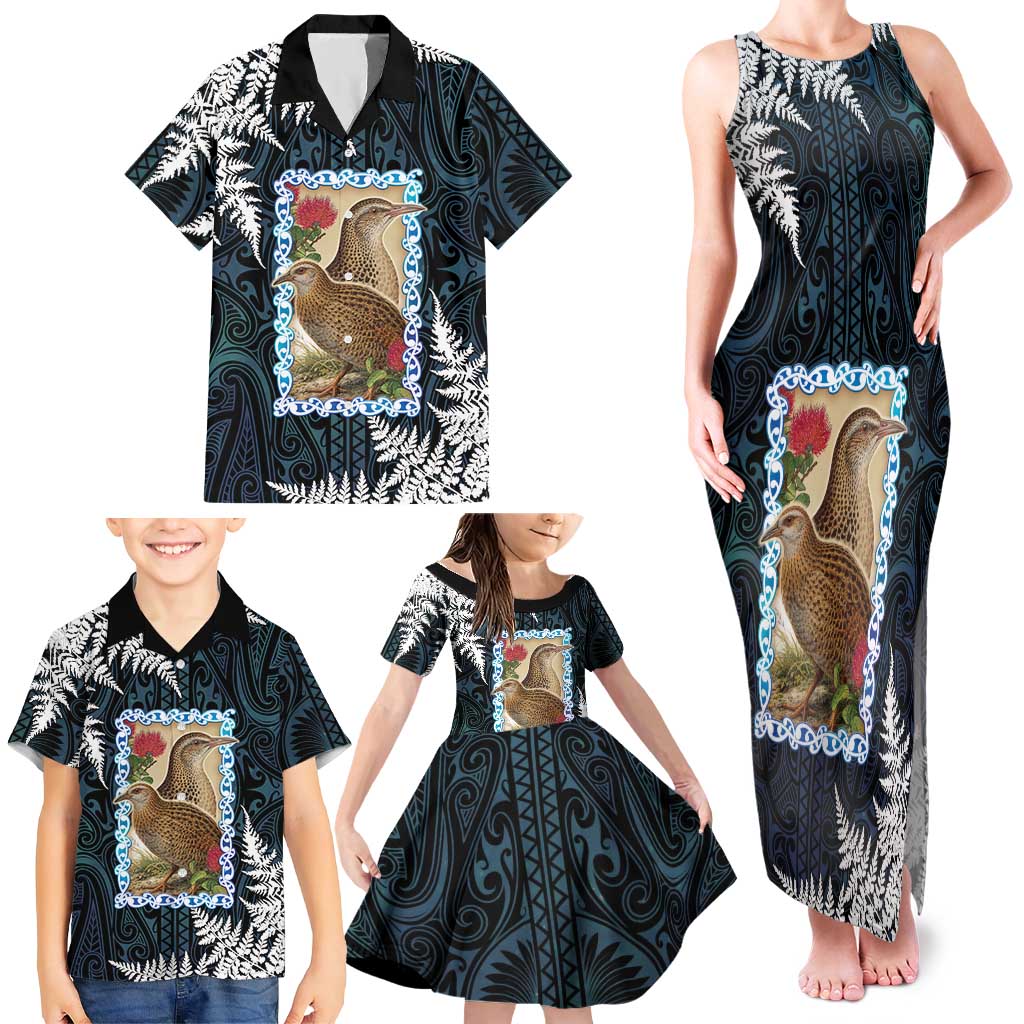 New Zealand Weka Family Matching Tank Maxi Dress and Hawaiian Shirt Maori Hen Koru Pattern LT05 - Polynesian Pride