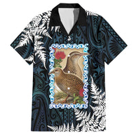 New Zealand Weka Family Matching Tank Maxi Dress and Hawaiian Shirt Maori Hen Koru Pattern LT05 Dad's Shirt - Short Sleeve Black - Polynesian Pride