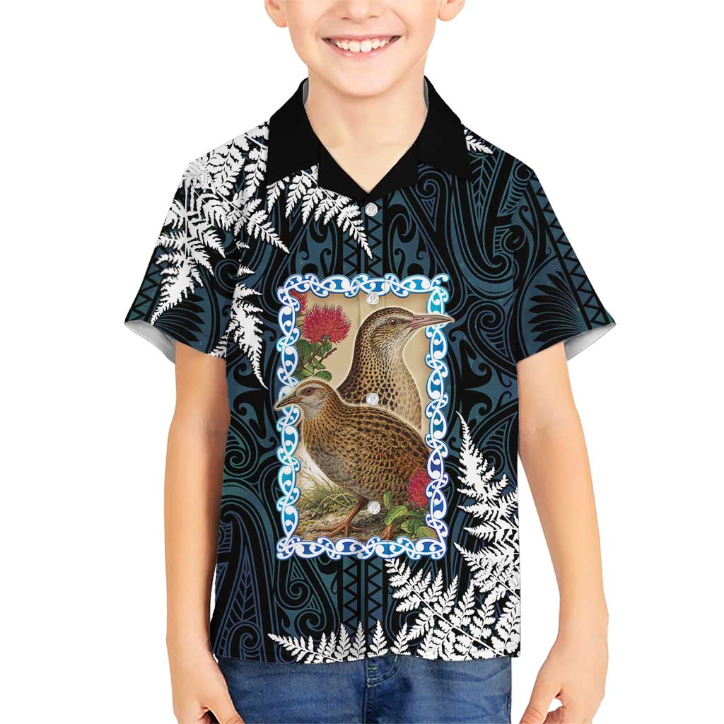 New Zealand Weka Kid Hawaiian Shirt Maori Hen Koru Pattern - Polynesian Pride