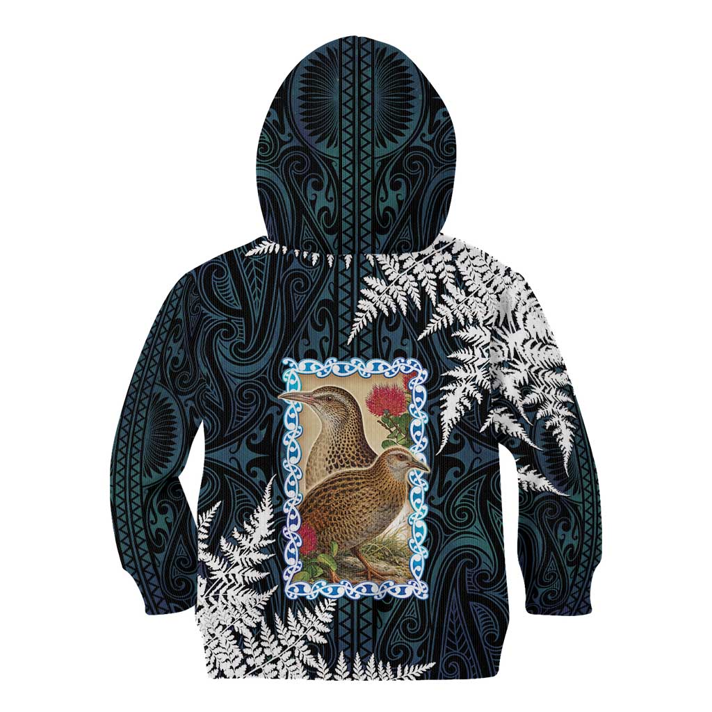 New Zealand Weka Kid Hoodie Maori Hen Koru Pattern - Polynesian Pride