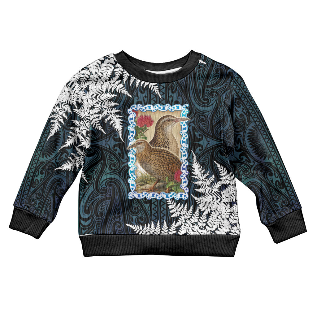 New Zealand Weka Kid Ugly Christmas Sweater Maori Hen Koru Pattern LT05 Kid Black - Polynesian Pride