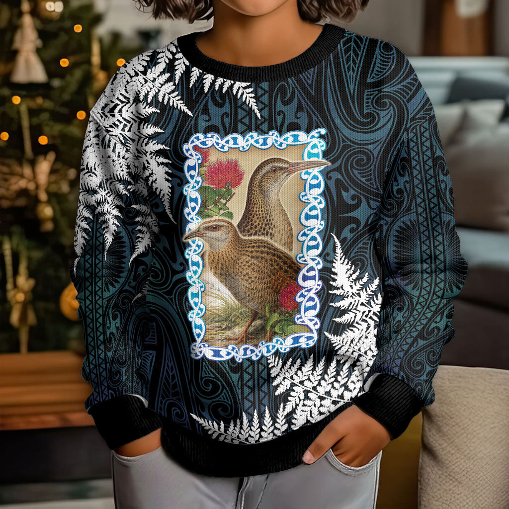 New Zealand Weka Kid Ugly Christmas Sweater Maori Hen Koru Pattern LT05 - Polynesian Pride