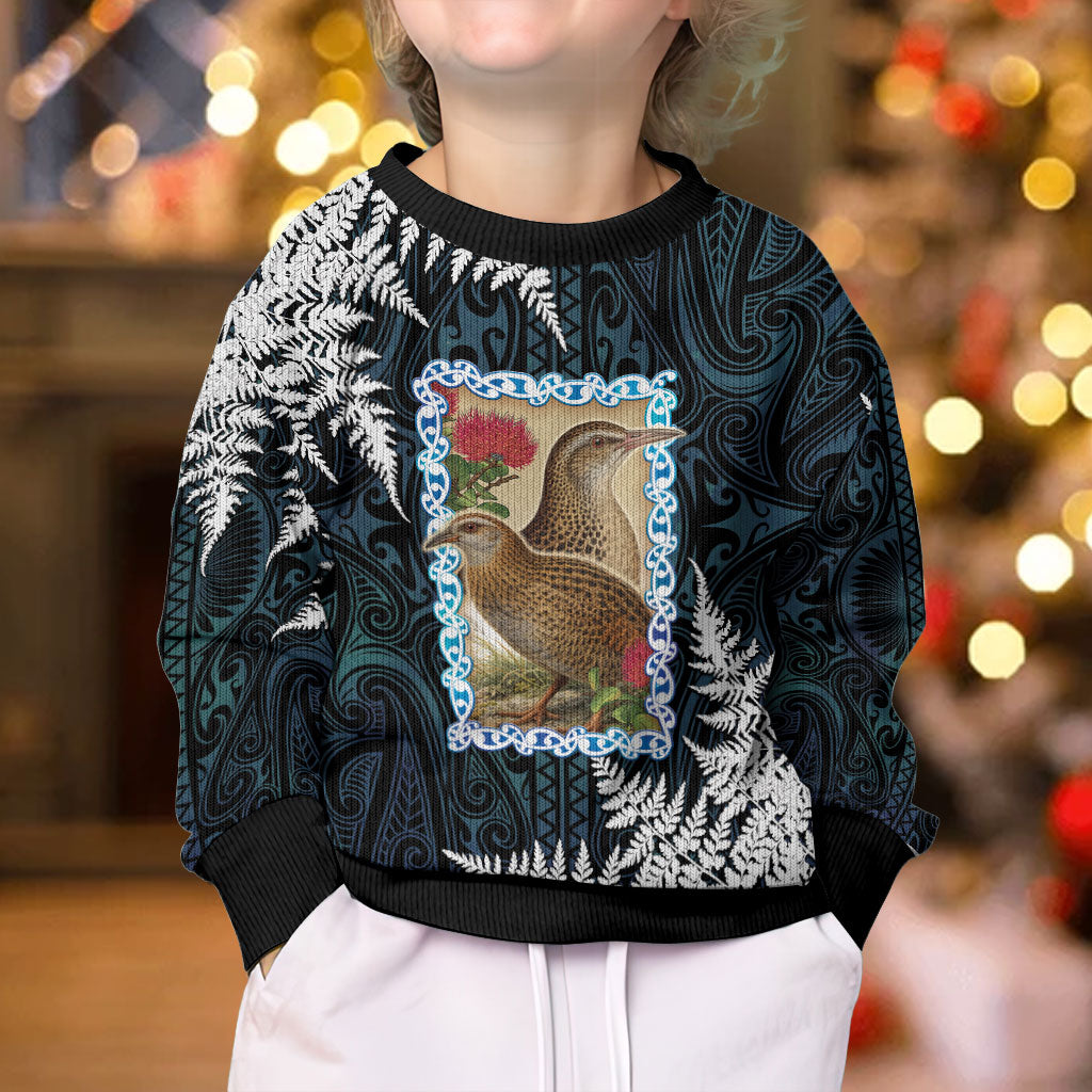 New Zealand Weka Kid Ugly Christmas Sweater Maori Hen Koru Pattern LT05 - Polynesian Pride