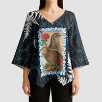 New Zealand Weka Kimono Sleeve Blouse Maori Hen Koru Pattern - Polynesian Pride