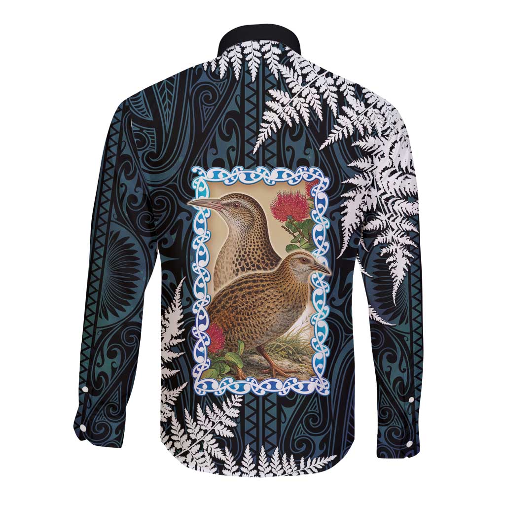 New Zealand Weka Long Sleeve Button Shirt Maori Hen Koru Pattern - Polynesian Pride