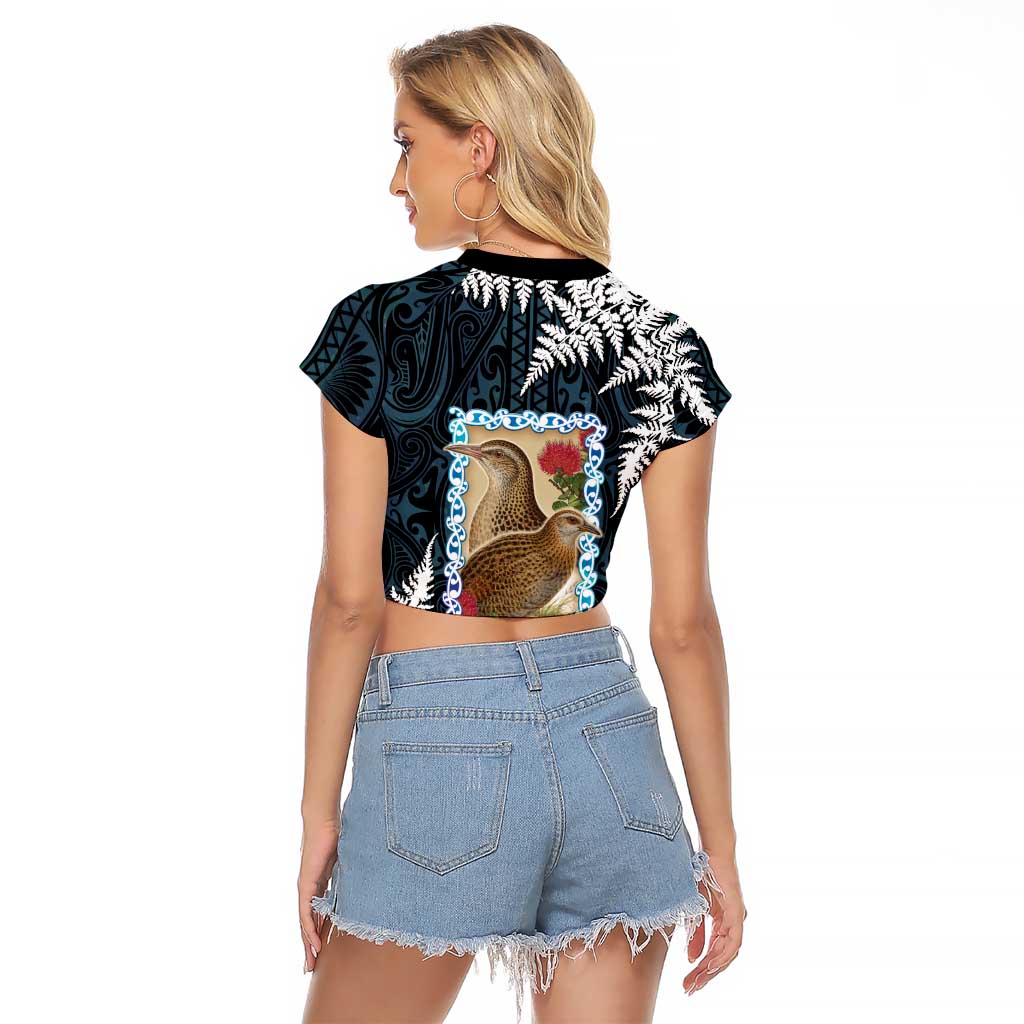 New Zealand Weka Raglan Cropped T Shirt Maori Hen Koru Pattern - Polynesian Pride