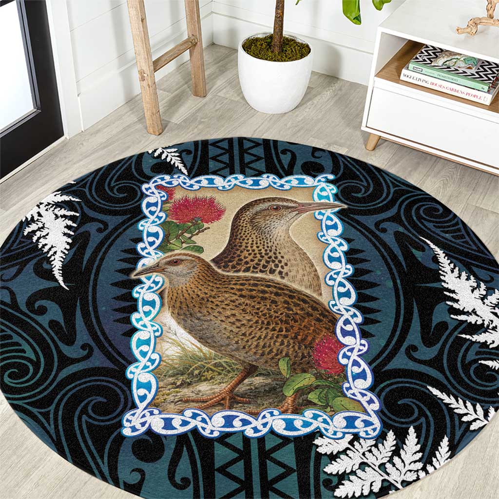 New Zealand Weka Round Carpet Maori Hen Koru Pattern - Polynesian Pride