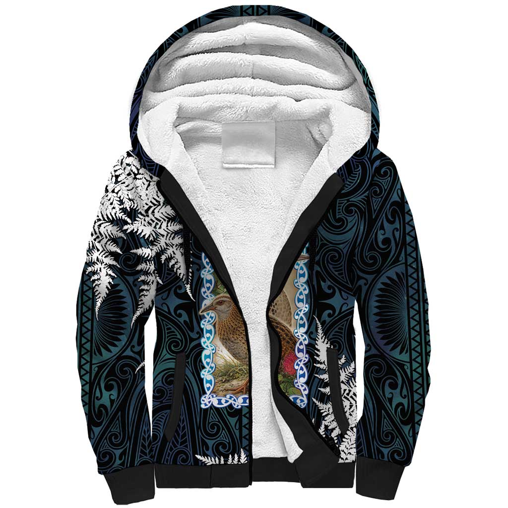 New Zealand Weka Sherpa Hoodie Maori Hen Koru Pattern - Polynesian Pride