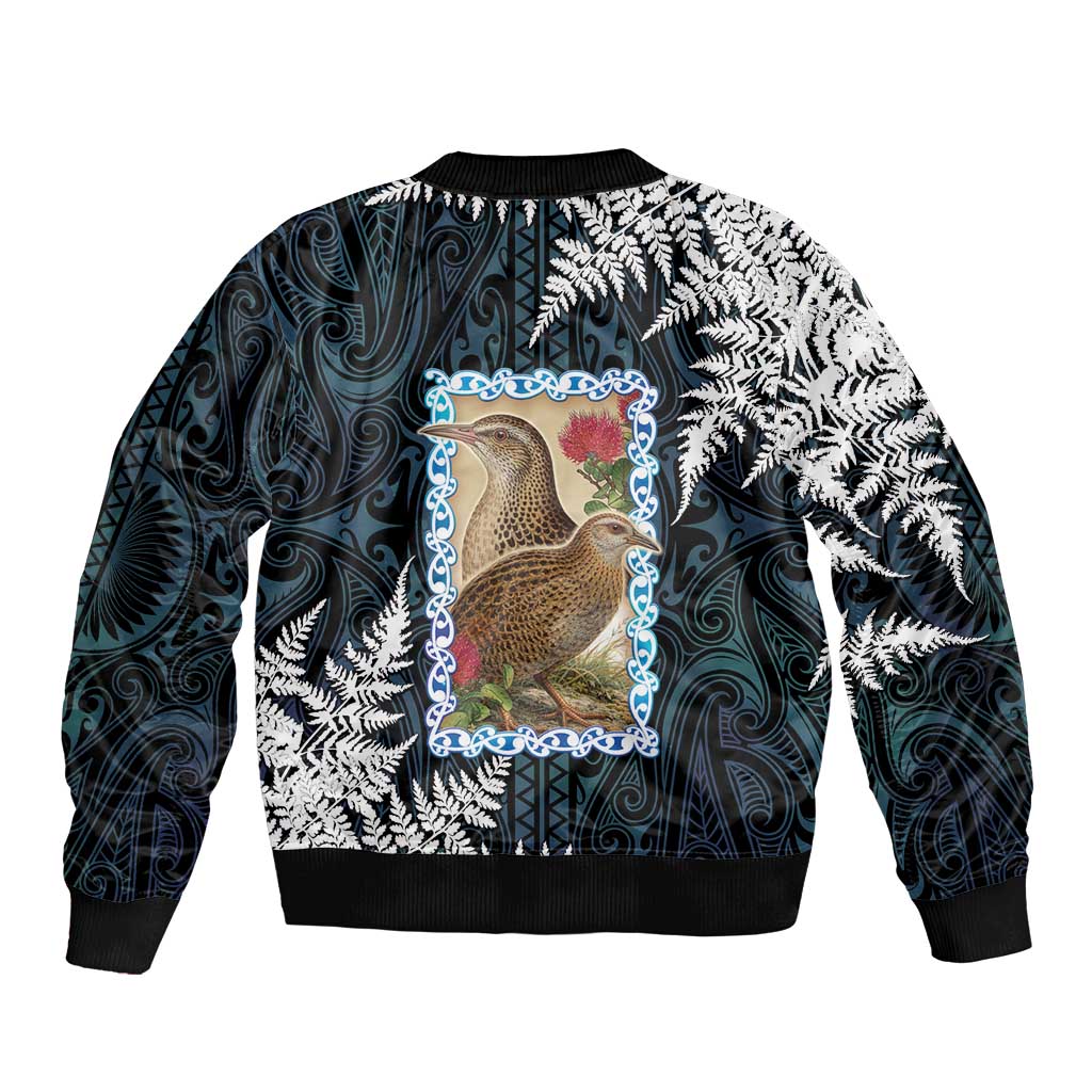 New Zealand Weka Sleeve Zip Bomber Jacket Maori Hen Koru Pattern - Polynesian Pride