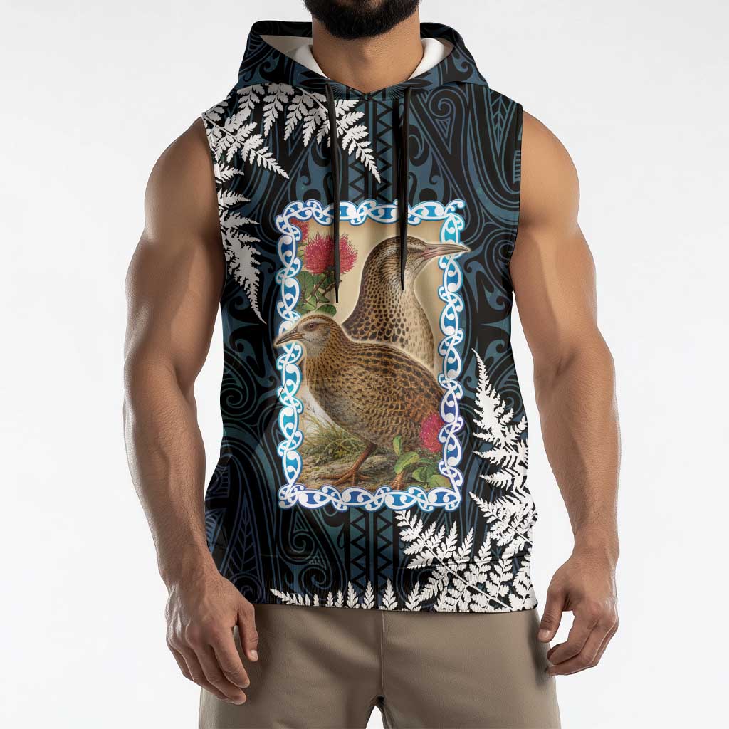 New Zealand Weka Sleeveless Hoodie Maori Hen Koru Pattern - Polynesian Pride