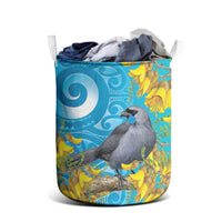 New Zealand Kokako Bird Laundry Basket Maori Koru With Kowhai Flowers - Polynesian Pride