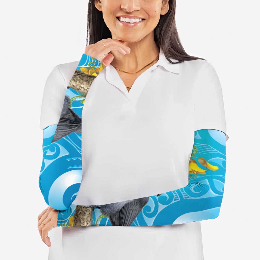New Zealand Kokako Bird Arm Sleeves Maori Koru With Kowhai Flowers - Polynesian Pride