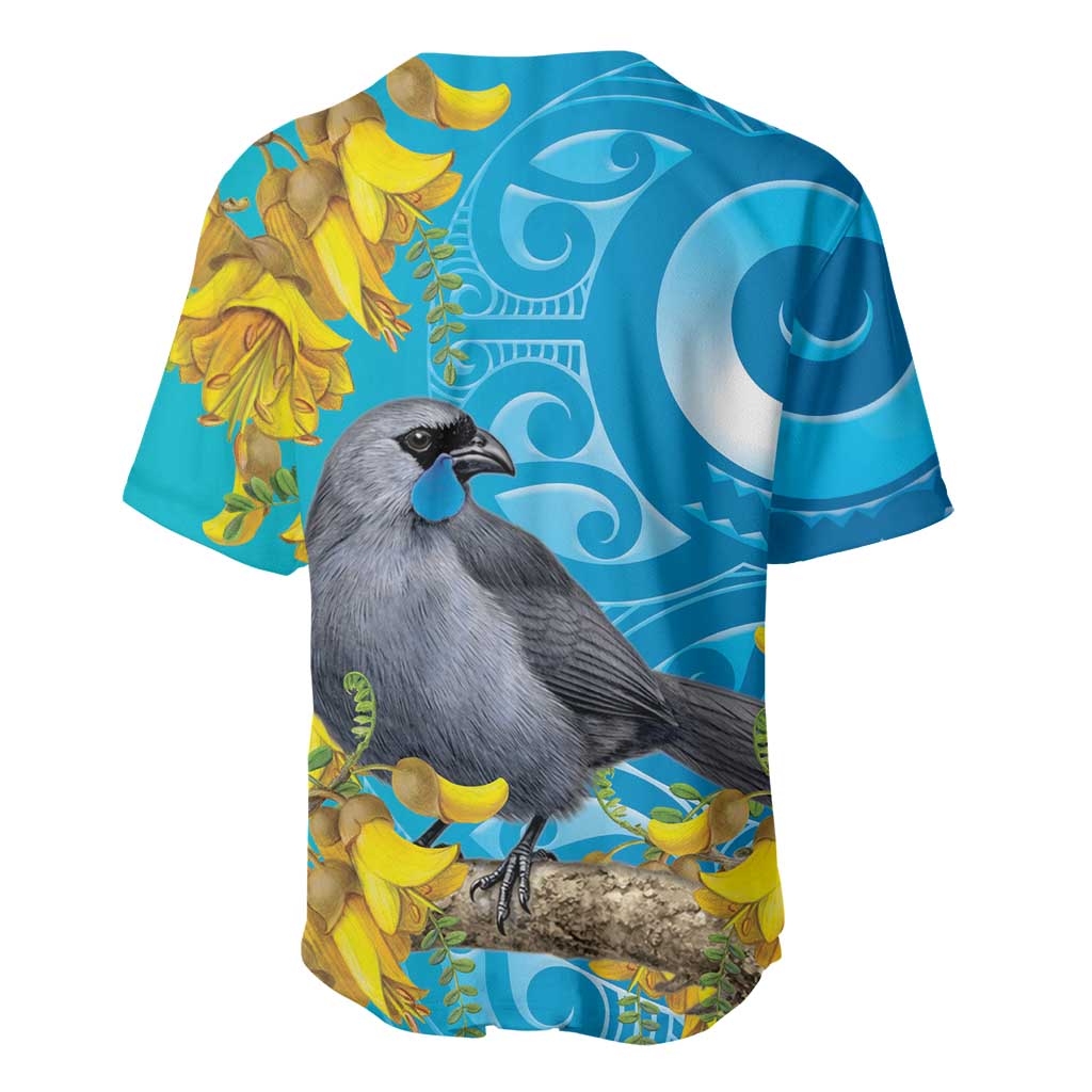 New Zealand Kokako Bird Baseball Jersey Maori Koru With Kowhai Flowers - Polynesian Pride