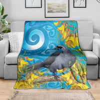 New Zealand Kokako Bird Blanket Maori Koru With Kowhai Flowers - Polynesian Pride