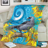 New Zealand Kokako Bird Blanket Maori Koru With Kowhai Flowers - Polynesian Pride