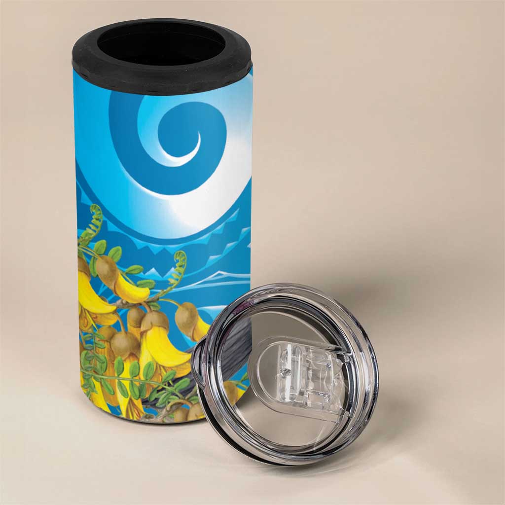 New Zealand Kokako Bird 4 in 1 Can Cooler Tumbler Maori Koru With Kowhai Flowers LT05 - Polynesian Pride