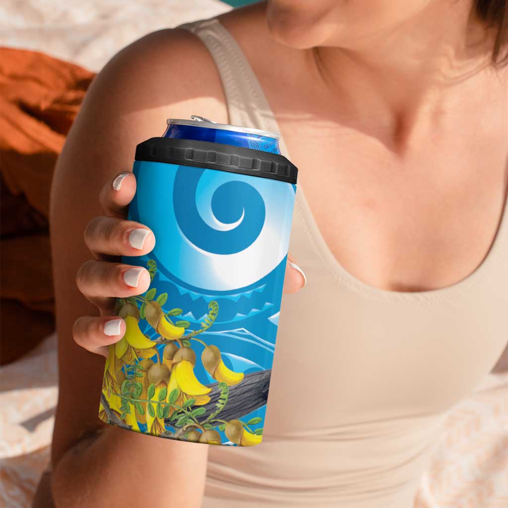 New Zealand Kokako Bird 4 in 1 Can Cooler Tumbler Maori Koru With Kowhai Flowers LT05 - Polynesian Pride