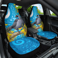 New Zealand Kokako Bird Car Seat Cover Maori Koru With Kowhai Flowers LT05 One Size Aqua - Polynesian Pride