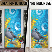 New Zealand Kokako Bird Door Cover Maori Koru With Kowhai Flowers - Polynesian Pride